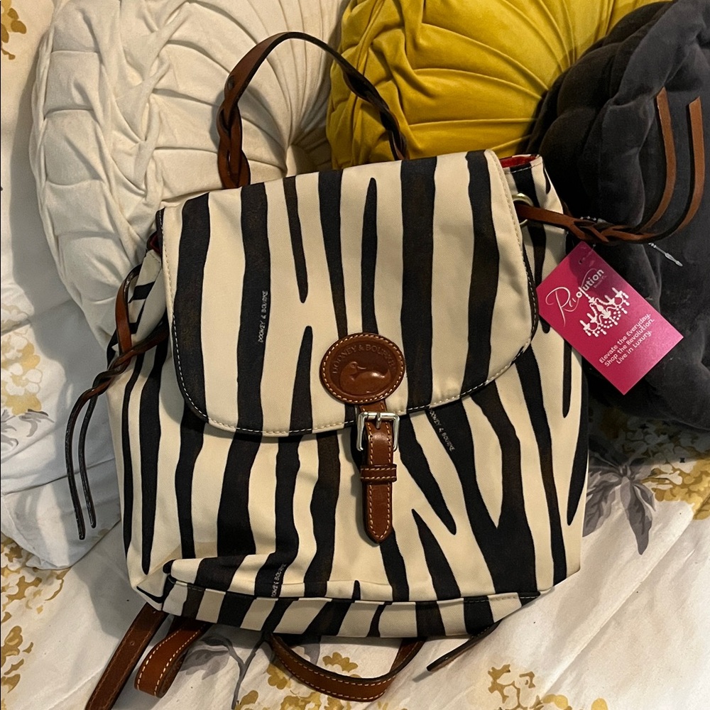 Dooney & Bourke Zebra Stripe Backpack - Black and Cream